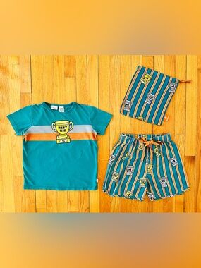 Peter Alexander Australia Pajamas with Matching Pouch Green Yellow Junior Size 8